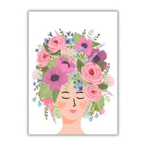 Ansichtkaart bloemenmeisje met bloemenkrans illustratie