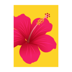 Ansichtkaart met hibiscus bloem op gele achtergrond