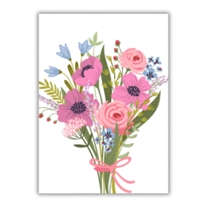 Bloemen ansichtkaart met roze bloemenboeket illustratie