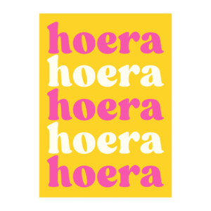 Ansichtkaart hoera in geel roze