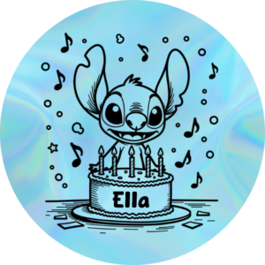 Gepersonaliseerde Stitch traktatiesticker met naam | ronde sticker verjaardag
